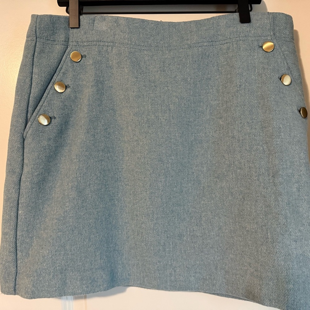 LOFT Blue Wool Skirt with Button Detail